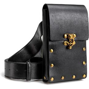 Medieval Belt Pouch Vintage Leather Waist Bag for Cellphone Holder Pirate Belt Purse Pocket Casual Hiking Renaissance Faire Costume Props Wallet black