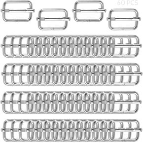 60 Pieces Metal Adjustable Slide Buckles,Metal Triglide Slides Rectangle