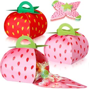 TaoBary 36 Pieces Strawberry Party Favor Boxes Strawberry Candy Treat Box 3D Mini Goodie Bag Strawberry Gift Boxes Strawberry Party Decorations Supplies for Summer Themed Birthday Baby Shower Party