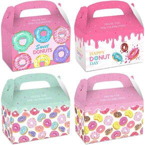 24 PCS Donut Party Supply Boxes, Donut Paper Party Favor Birthdays Boxes Double-Sided Design Sweet Doughnut Favor for Kids Birthday Party Decoration Supplies
