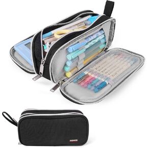 Global Park Big Capacity Pencil Case Large Storage Pencil Pouch Canvas Stationery Organizer Bag School Supplies for College Students Teens Girls Boys Adults(Black)