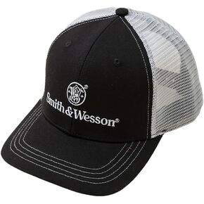 Smith & Wesson Officially Licensed Men’s Two-Toned Trucker Hat, Embroidered Classic S&W Logo Mesh Back Baseball Cap