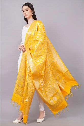 Banarasi Dupatta with Light Gold Zari Work/Women's Indian Wear Shawl/Scarf/Wrap in Kuwait