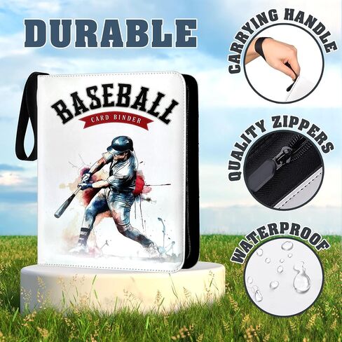 900 Pockets Baseball Card Binder, 9 pockets Card Binder, PU leather Baseball Card Sleeves, baseball player Sports Card Binder, white background, baseball player blue and red Baseball Card Organizer in Saudi Arabia
