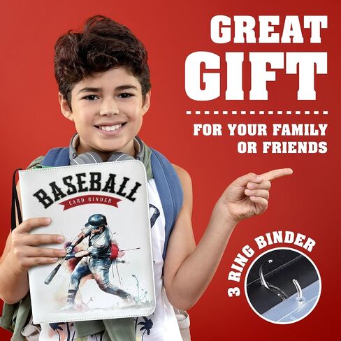 900 Pockets Baseball Card Binder, 9 pockets Card Binder, PU leather Baseball Card Sleeves, baseball player Sports Card Binder, white background, baseball player blue and red Baseball Card Organizer in Saudi Arabia