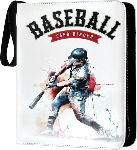 900 Pockets Baseball Card Binder, 9 pockets Card Binder, PU leather Baseball Card Sleeves, baseball player Sports Card Binder, white background, baseball player blue and red Baseball Card Organizer in Saudi Arabia