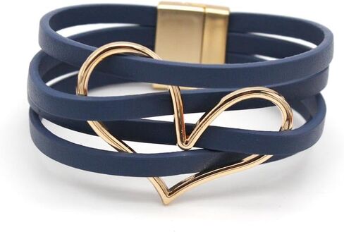 COLORFUL BLING Handmade Layered Cuff Heart Charm Leather Wrap Bracelet/Multi Strand Bangle/Holiday Jewelry Gift in Saudi Arabia