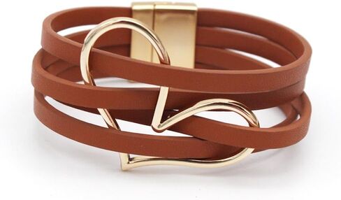 COLORFUL BLING Handmade Layered Cuff Heart Charm Leather Wrap Bracelet/Multi Strand Bangle/Holiday Jewelry Gift in Saudi Arabia