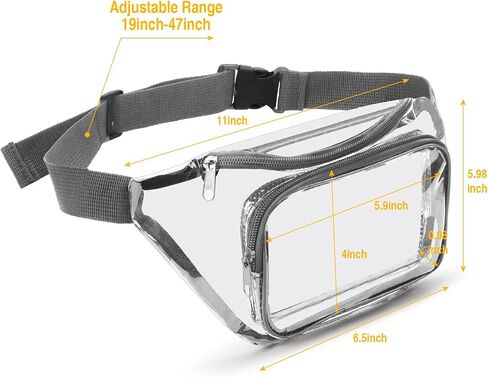 Fanny Pack, Clear Fanny Pack Waterproof Cute Waist Bag Stadium Approved Clear Purse Transparent Adjustable Belt Bag for Women Men, Travel, Beach, Events, Concerts Bag (Grey) in Saudi Arabia