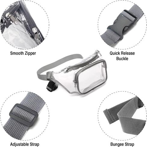Fanny Pack, Clear Fanny Pack Waterproof Cute Waist Bag Stadium Approved Clear Purse Transparent Adjustable Belt Bag for Women Men, Travel, Beach, Events, Concerts Bag (Grey) in Saudi Arabia