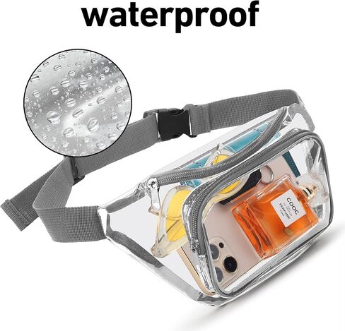 Fanny Pack, Clear Fanny Pack Waterproof Cute Waist Bag Stadium Approved Clear Purse Transparent Adjustable Belt Bag for Women Men, Travel, Beach, Events, Concerts Bag (Grey) in Saudi Arabia