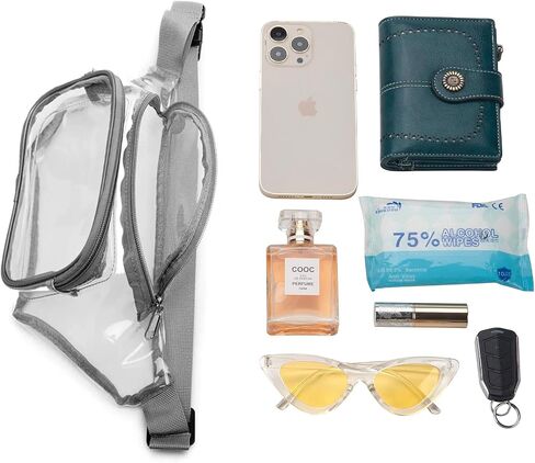 Fanny Pack, Clear Fanny Pack Waterproof Cute Waist Bag Stadium Approved Clear Purse Transparent Adjustable Belt Bag for Women Men, Travel, Beach, Events, Concerts Bag (Grey) in Saudi Arabia