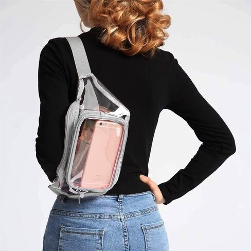 Fanny Pack, Clear Fanny Pack Waterproof Cute Waist Bag Stadium Approved Clear Purse Transparent Adjustable Belt Bag for Women Men, Travel, Beach, Events, Concerts Bag (Grey) in Saudi Arabia