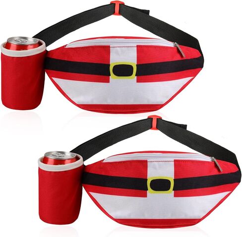 Abbylike 2 Pcs Christmas Fanny Pack Santa Claus Waist Pack with Drink Holder Light up Christmas Tree Glow Waist Pack Funny Christmas Red Green Pack Gifts for Adults Xmas Festival Party in Kuwait