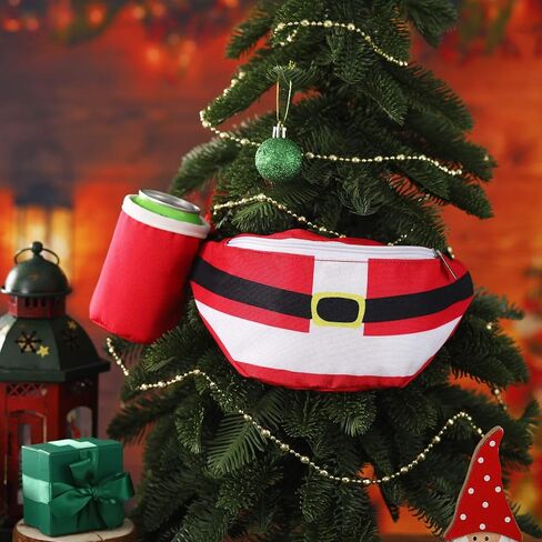 Abbylike 2 Pcs Christmas Fanny Pack Santa Claus Waist Pack with Drink Holder Light up Christmas Tree Glow Waist Pack Funny Christmas Red Green Pack Gifts for Adults Xmas Festival Party in Kuwait