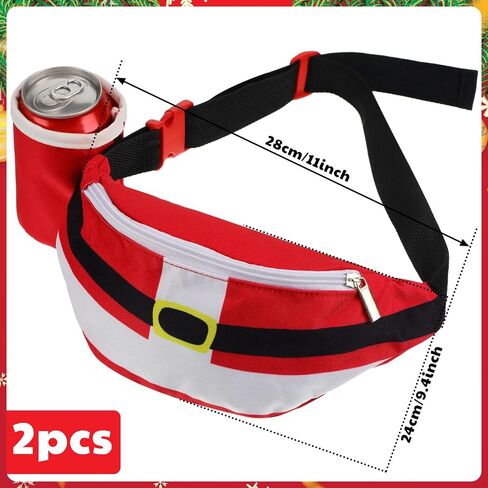 Abbylike 2 Pcs Christmas Fanny Pack Santa Claus Waist Pack with Drink Holder Light up Christmas Tree Glow Waist Pack Funny Christmas Red Green Pack Gifts for Adults Xmas Festival Party in Kuwait