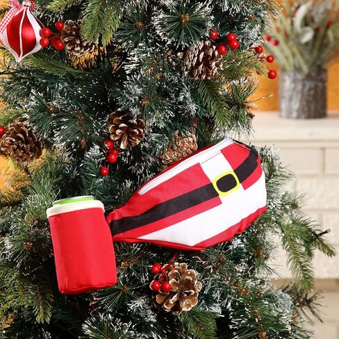 Abbylike 2 Pcs Christmas Fanny Pack Santa Claus Waist Pack with Drink Holder Light up Christmas Tree Glow Waist Pack Funny Christmas Red Green Pack Gifts for Adults Xmas Festival Party in Kuwait