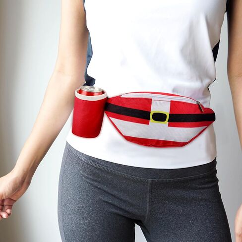 Abbylike 2 Pcs Christmas Fanny Pack Santa Claus Waist Pack with Drink Holder Light up Christmas Tree Glow Waist Pack Funny Christmas Red Green Pack Gifts for Adults Xmas Festival Party in Kuwait