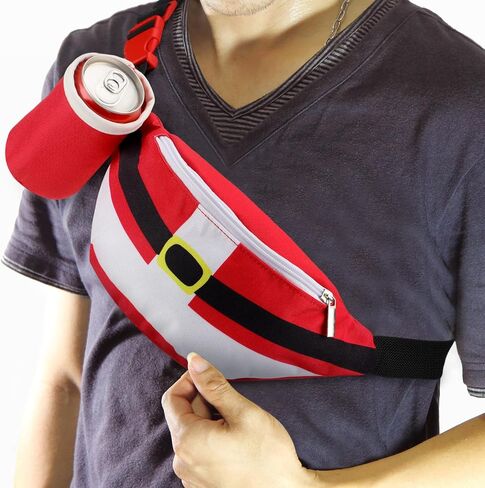 Abbylike 2 Pcs Christmas Fanny Pack Santa Claus Waist Pack with Drink Holder Light up Christmas Tree Glow Waist Pack Funny Christmas Red Green Pack Gifts for Adults Xmas Festival Party in Kuwait