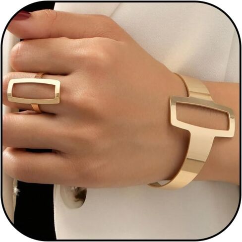 Gold Jewelry Set for Women Chunky Gold Rings Gold Bangle Bracelets for Women Gold Bangles Chunky Gold Bracelet Ring Set for Women in Kuwait