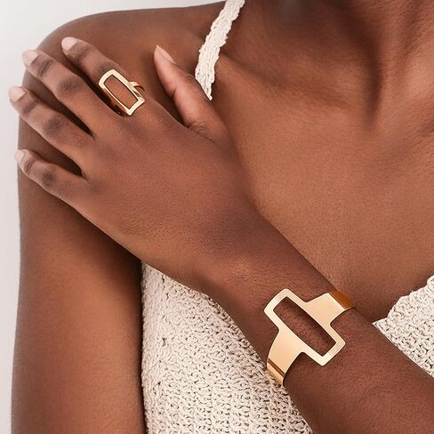 Gold Jewelry Set for Women Chunky Gold Rings Gold Bangle Bracelets for Women Gold Bangles Chunky Gold Bracelet Ring Set for Women in Kuwait