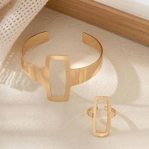 Gold Jewelry Set for Women Chunky Gold Rings Gold Bangle Bracelets for Women Gold Bangles Chunky Gold Bracelet Ring Set for Women in Kuwait