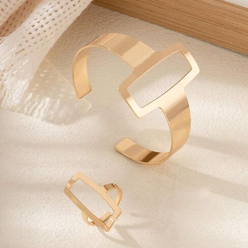 Gold Jewelry Set for Women Chunky Gold Rings Gold Bangle Bracelets for Women Gold Bangles Chunky Gold Bracelet Ring Set for Women in Kuwait