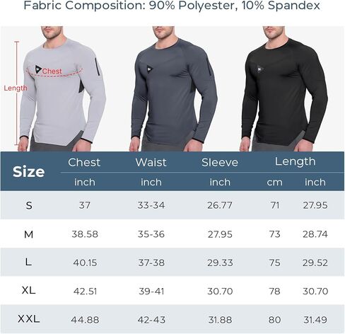 BROKIG Men's Armzip Long Sleeve Running Shirts Quick Dry Sun Protection UV UPF 50+ Jogging T Shirts Zip Pocket Gym Workout in Kuwait