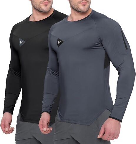 BROKIG Men's Armzip Long Sleeve Running Shirts Quick Dry Sun Protection UV UPF 50+ Jogging T Shirts Zip Pocket Gym Workout in Kuwait