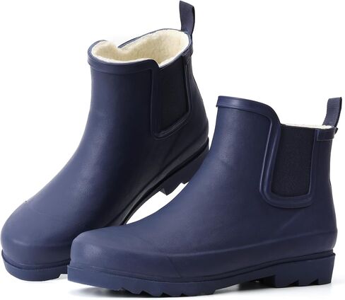 Women's Rain Boots with Plush Lining Chelsea Boots Women Snow Boots for Women Lightweight Rubber Boots Ankle Rain Boots Non-slip Waterproof Outdoor Work Shoes, Winter, Fishing, Gardening in Saudi Arabia