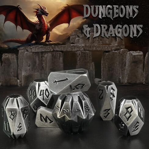 Dice DND Metal Polyhedral Dice Set, ZHOORQI Stonehenge Theme RPG Dice for Dungeons and Dragon, RPG Role Playing Table Game Cool Unique Dice Accessories（JS-Bronze） in Kuwait