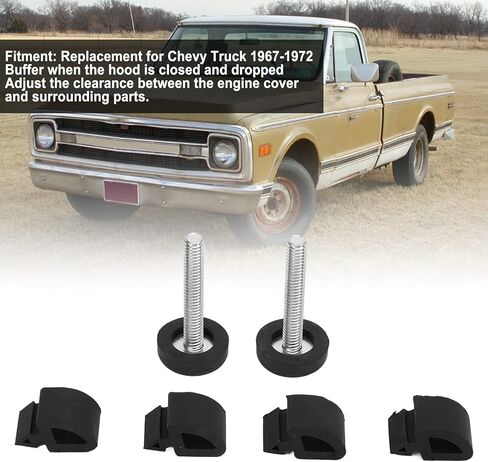 Hood Bumper Set Replacement, Black Hood Bumper Stopper Stop Cushion Rubber Buffer Automotive Hoods Replacement Part Car Hood Bumper Cushions Fit for Chevy Truck 1967-1972 in Kuwait