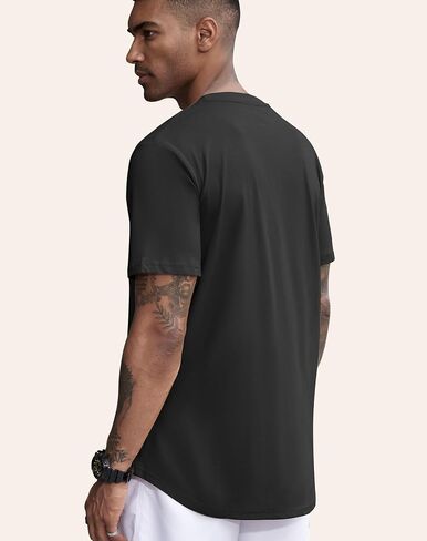 3 Pack Mens t-Shirts 100 Cotton Longline T Shirts Crewneck Long Drop Cut Basic Casual Tee Shirt in Saudi Arabia