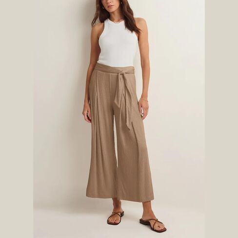 سروال بالازو غير رسمي صيفي للسيدات لعام 2024 بأرجل واسعة وخصر عالٍ مع أحزمة in Kuwait