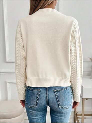 MakeMeChic Women's Cable Knit Crew Neck Sweater Cardigan Bow Tie Front Long Sleeve Outerwear in Kuwait