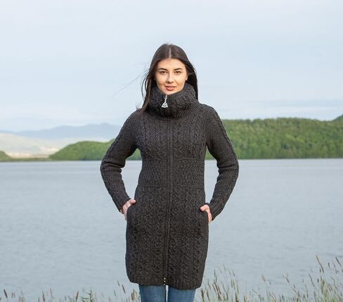 SAOL Irish Cardigan for Women with Pockets Made of 100% Merino Wool Ireland Long Coat in Saudi Arabia