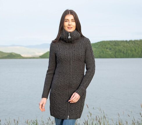 SAOL Irish Cardigan for Women with Pockets Made of 100% Merino Wool Ireland Long Coat in Saudi Arabia