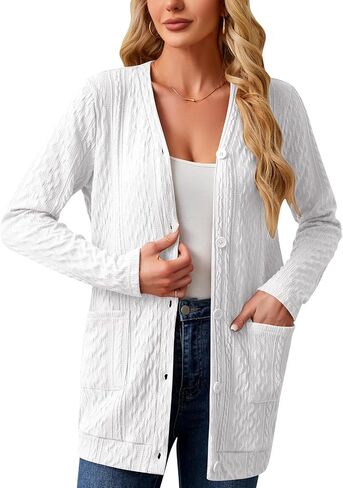 Women's Open Front Cardigan Sweaters Lightweight Casual Long Sleeve Knit Cardigan Button Down Outwear with Pockets in Saudi Arabia