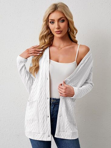 Women's Open Front Cardigan Sweaters Lightweight Casual Long Sleeve Knit Cardigan Button Down Outwear with Pockets in Saudi Arabia