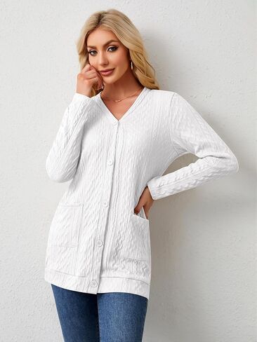 Women's Open Front Cardigan Sweaters Lightweight Casual Long Sleeve Knit Cardigan Button Down Outwear with Pockets in Saudi Arabia