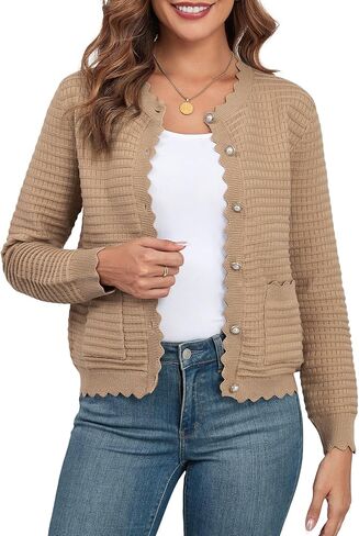 ZAFUL Women's Cardigan Sweaters 2024 Casual Long Sleeve Open Front Button Down Tweed Knit Cardigans Fall Jackets Outerwear in Saudi Arabia