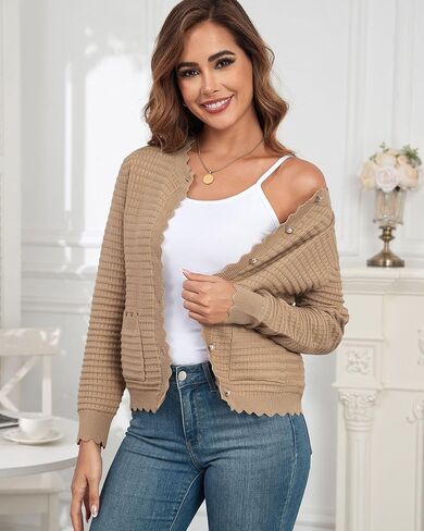 ZAFUL Women's Cardigan Sweaters 2024 Casual Long Sleeve Open Front Button Down Tweed Knit Cardigans Fall Jackets Outerwear in Saudi Arabia