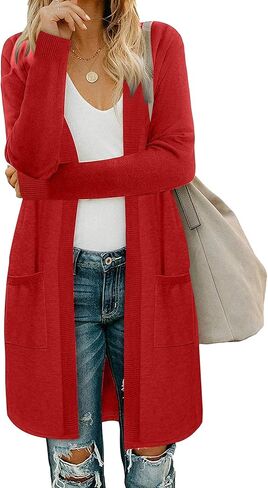 كارديجان نسائي بأكمام طويلة من Moss Rose، سترات كاجوال خفيفة الوزن ومتماسكة ومضلعة مع جيوب in Saudi Arabia