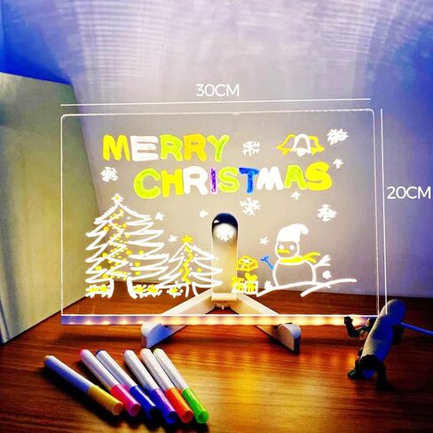 لوحة مسح جافة مضيئة مقاس 11.8 × 7.9 بوصة مع حامل كمذكرة متوهجة ولوحة رسائل LED ولوحة زجاجية ولوحة بيضاء مع 7 أقلام لوحة مسح جافة من الأكريليك مع ضوء للمدرسة والمنزل in Kuwait