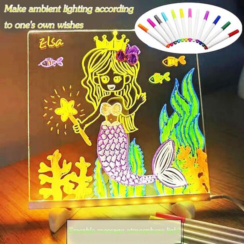 لوحة مسح جافة مضيئة مقاس 11.8 × 7.9 بوصة مع حامل كمذكرة متوهجة ولوحة رسائل LED ولوحة زجاجية ولوحة بيضاء مع 7 أقلام لوحة مسح جافة من الأكريليك مع ضوء للمدرسة والمنزل in Kuwait