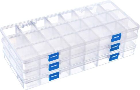 BENECREAT 3 Packs 24 Grids Large Transparent Plastic Storage Box Organizer with Adjustable Dividers for Beads, Jewelry and Other Craft Accessories - 12.8x6.2x1.2 Inches in Saudi Arabia