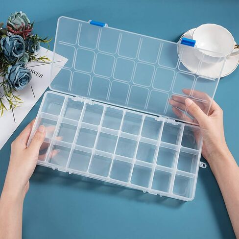 BENECREAT 3 Packs 24 Grids Large Transparent Plastic Storage Box Organizer with Adjustable Dividers for Beads, Jewelry and Other Craft Accessories - 12.8x6.2x1.2 Inches in Saudi Arabia
