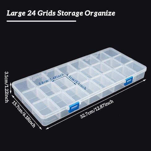 BENECREAT 3 Packs 24 Grids Large Transparent Plastic Storage Box Organizer with Adjustable Dividers for Beads, Jewelry and Other Craft Accessories - 12.8x6.2x1.2 Inches in Saudi Arabia