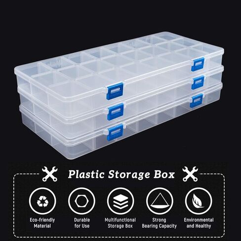 BENECREAT 3 Packs 24 Grids Large Transparent Plastic Storage Box Organizer with Adjustable Dividers for Beads, Jewelry and Other Craft Accessories - 12.8x6.2x1.2 Inches in Saudi Arabia
