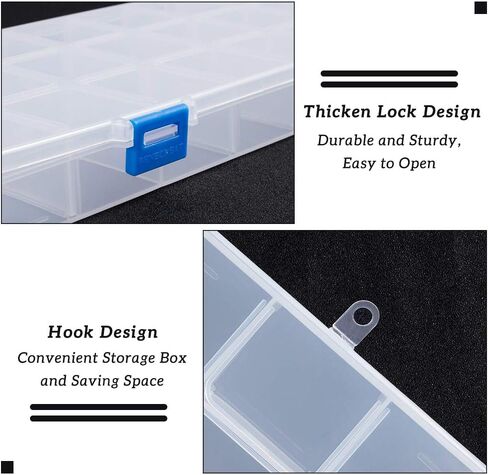 BENECREAT 3 Packs 24 Grids Large Transparent Plastic Storage Box Organizer with Adjustable Dividers for Beads, Jewelry and Other Craft Accessories - 12.8x6.2x1.2 Inches in Saudi Arabia